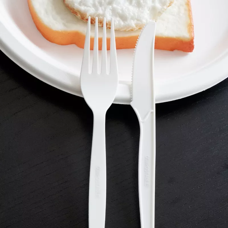 SY-PLA08 Heavy Weight Wrapped CPLA Cutlery KITS (Fork, Spoon, Knife, Napkin),White/Black, 250ct. - Image 2