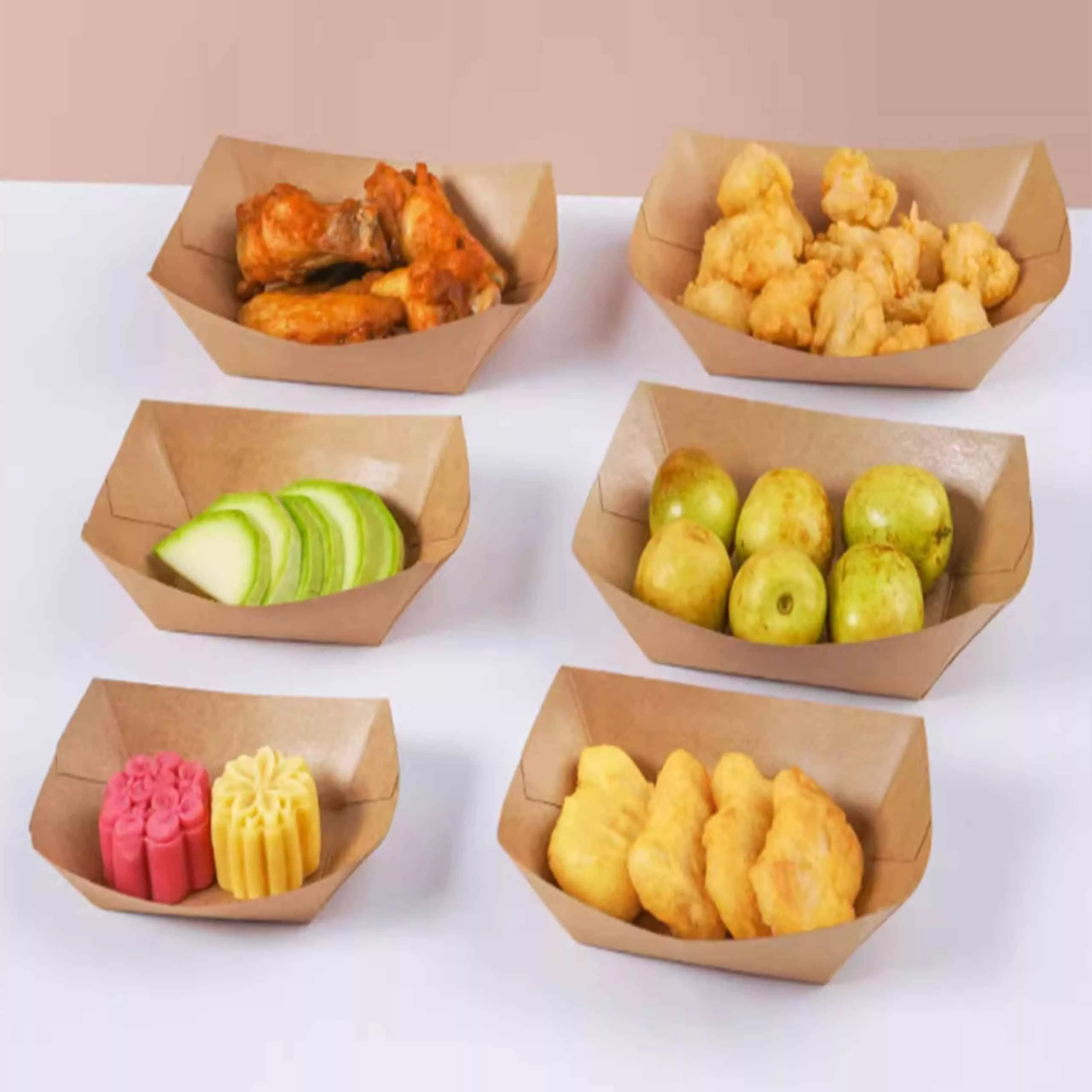 2#Disposable Compostable Kraft Paper Food Tray Boxes - Image 6