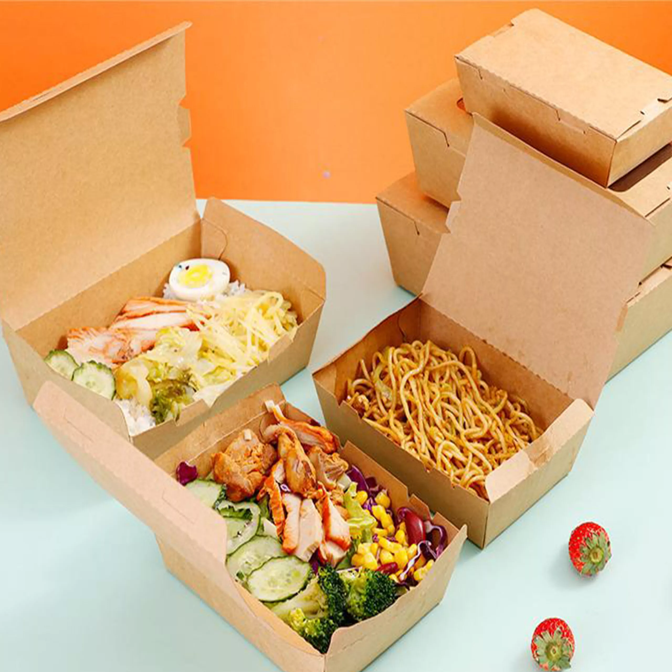 2#Disposable Compostable Kraft Paper Food Take Out Boxes To Go Containers - Image 5